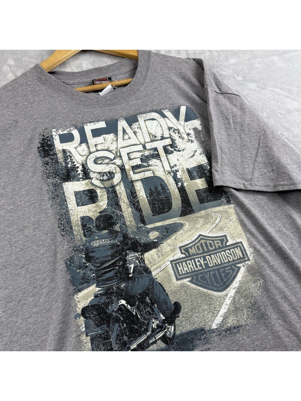 Harley-Davidson Mens XL Gray Graphic T Shirt Ready Set Ride Motorcycle Biker Tee